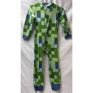 Kids MINECRAFT Creeper Hooded One Piece Fleece Sleeper Pajamas size Small